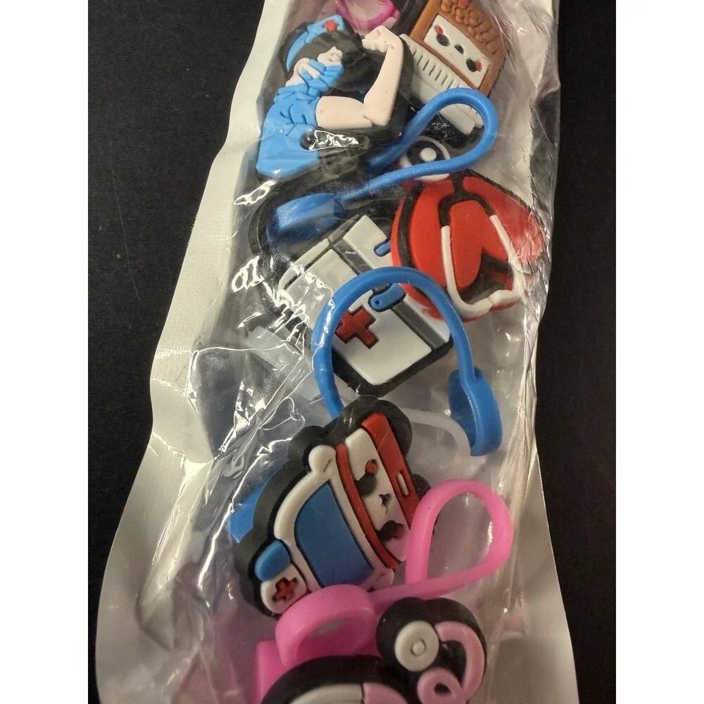 Pack of 9 Silicone Straw Caps/ Toppers - Healthcare Nursing Novelty Gift - CUTE!